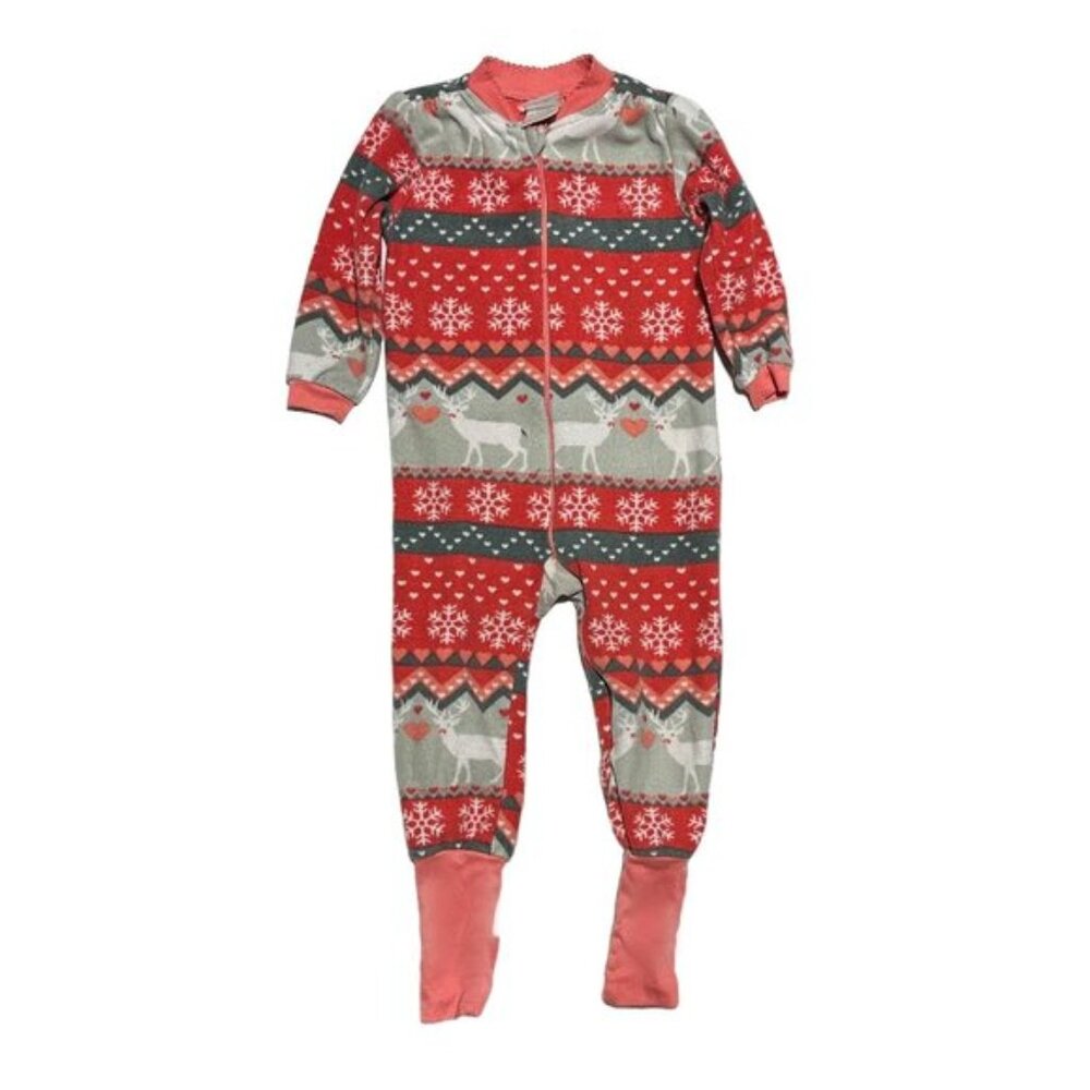 Vintage Toddler Christmas Fleece One Piece Zip Up Pj's Red